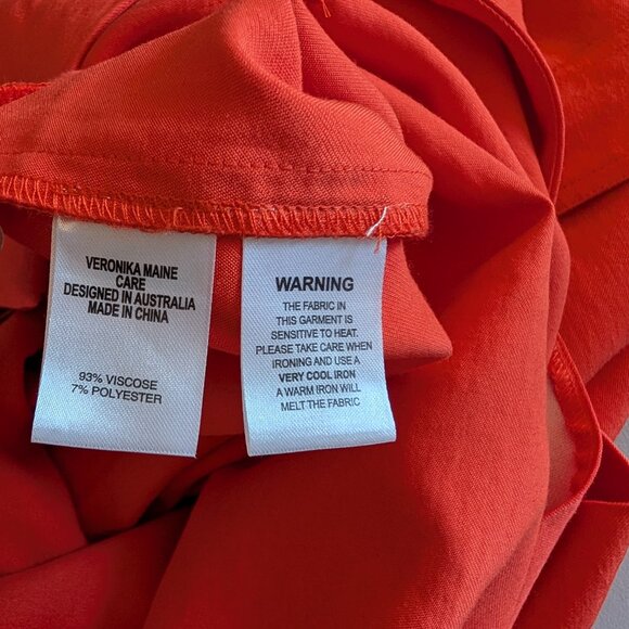 Veronika Maine Wrap Tie Front Red Orange Dress Size 14 Spring Summer Office - Picture 10 of 11